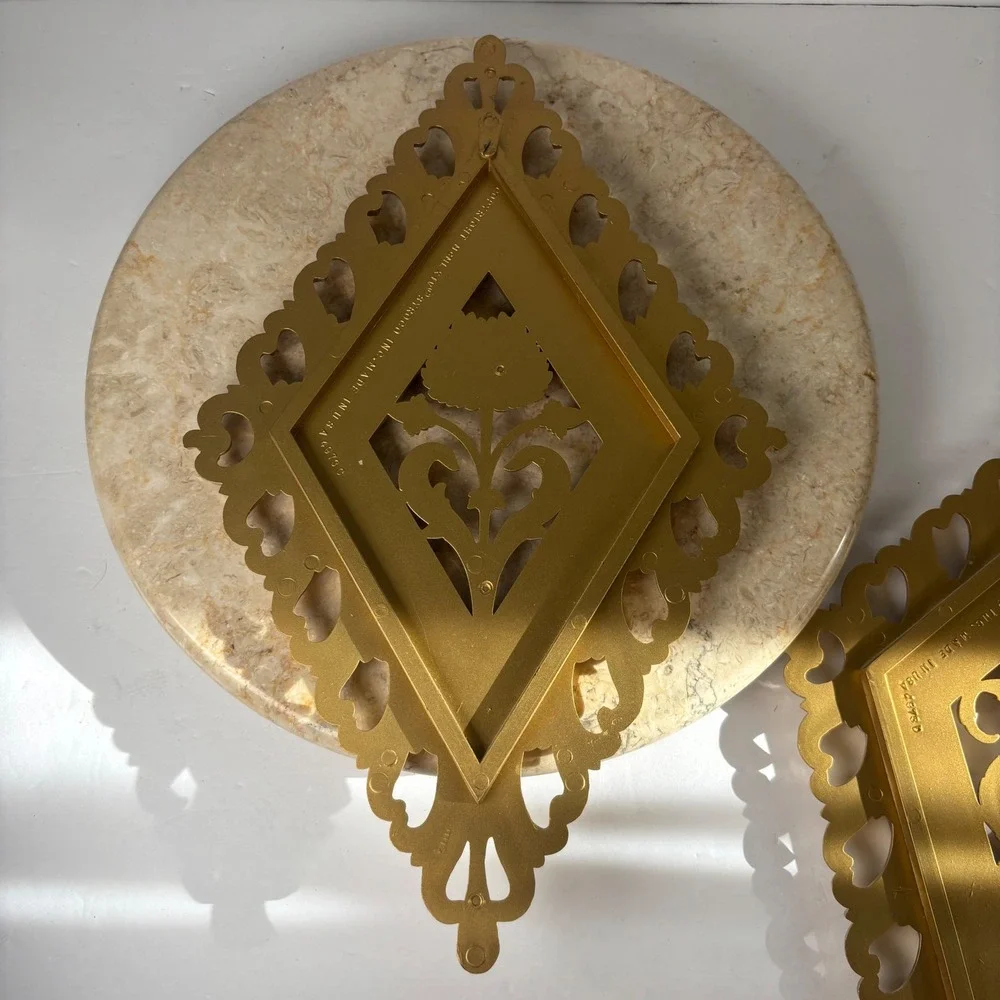 Syroco Floral Wall Art Set 2 14x8.5 Gold Diamond Hollywood‎ Regency MCM 4973
